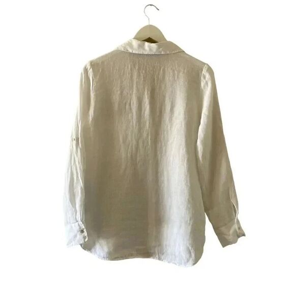 Zara Linen White Button-Down Collar Rolling Sleeves Solid Basic SZ XS #1215 - Picture 7 of 15